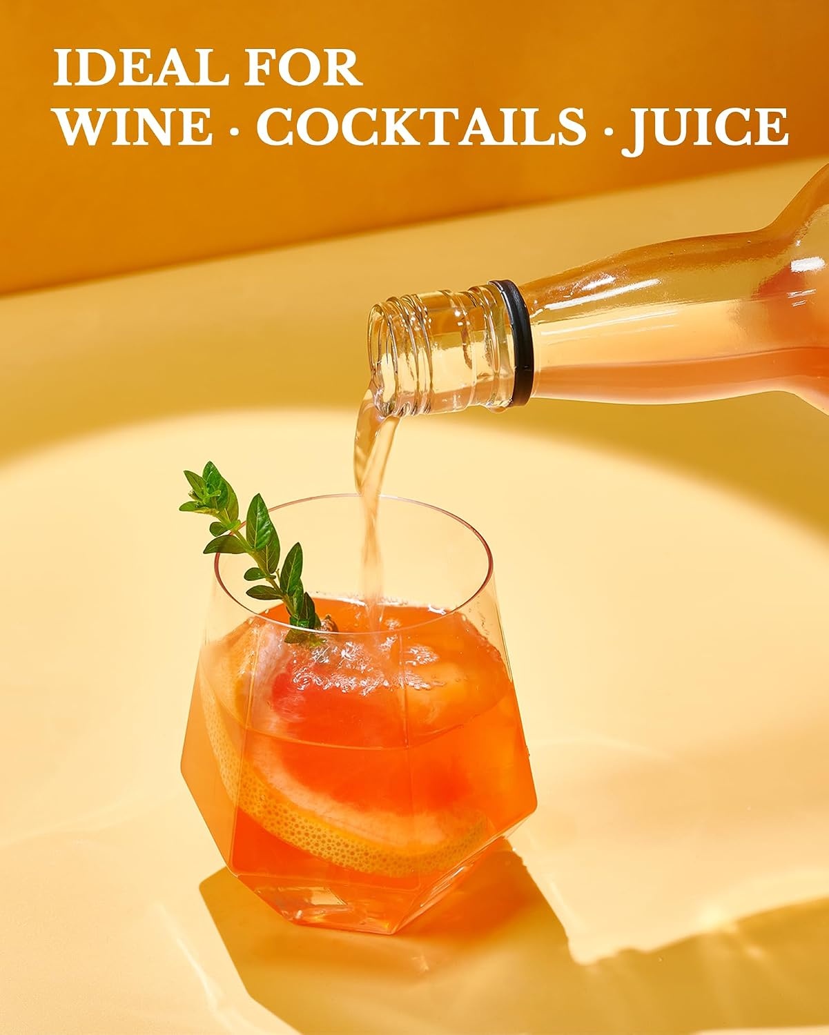 image:image40 Pack 12 Oz Stemless Plastic Wine GlassesGold Rim Disposable Wine GlassClear