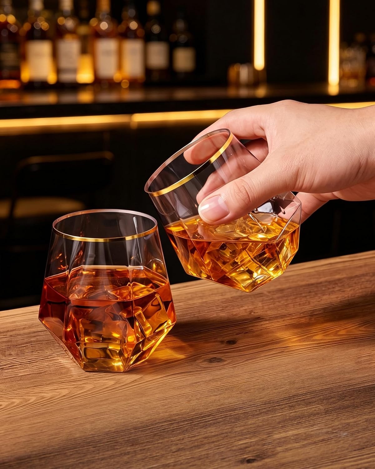 image:image40 Pack 12 Oz Stemless Plastic Wine GlassesGold Rim Disposable Wine GlassClear and Gold Rim