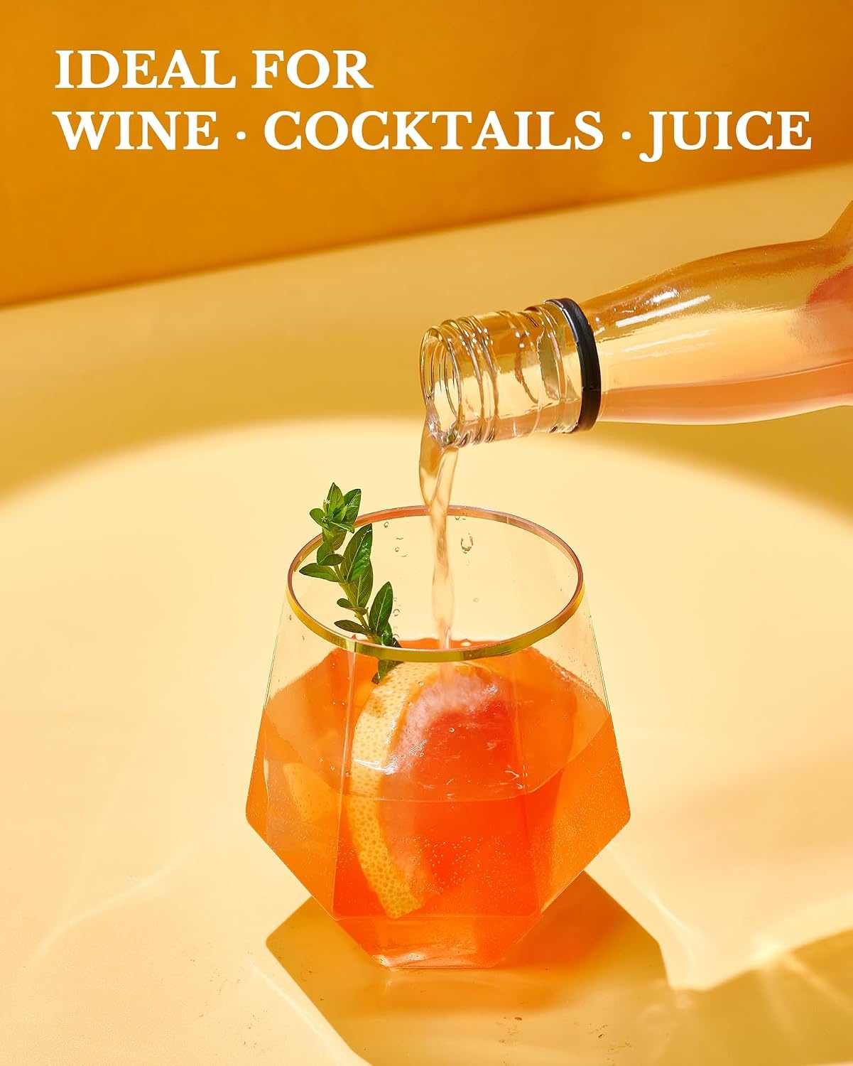 image:image40 Pack 12 Oz Stemless Plastic Wine GlassesGold Rim Disposable Wine GlassClear and Gold Rim