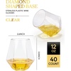 40 Pack 12 Oz Stemless Plastic Wine Glasses,Gold Rim Disposable Wine Glass(Clear)