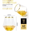 40 Pack 12 Oz Stemless Plastic Wine Glasses,Gold Rim Disposable Wine Glass(Clear and Gold Rim)