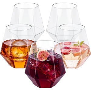 40 Pack 12 Oz Stemless Plastic Wine Glasses,Gold Rim Disposable Wine Glass(Clear)