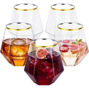 40 Pack 12 Oz Stemless Plastic Wine Glasses,Gold Rim Disposable Wine Glass(Clear and Gold Rim)